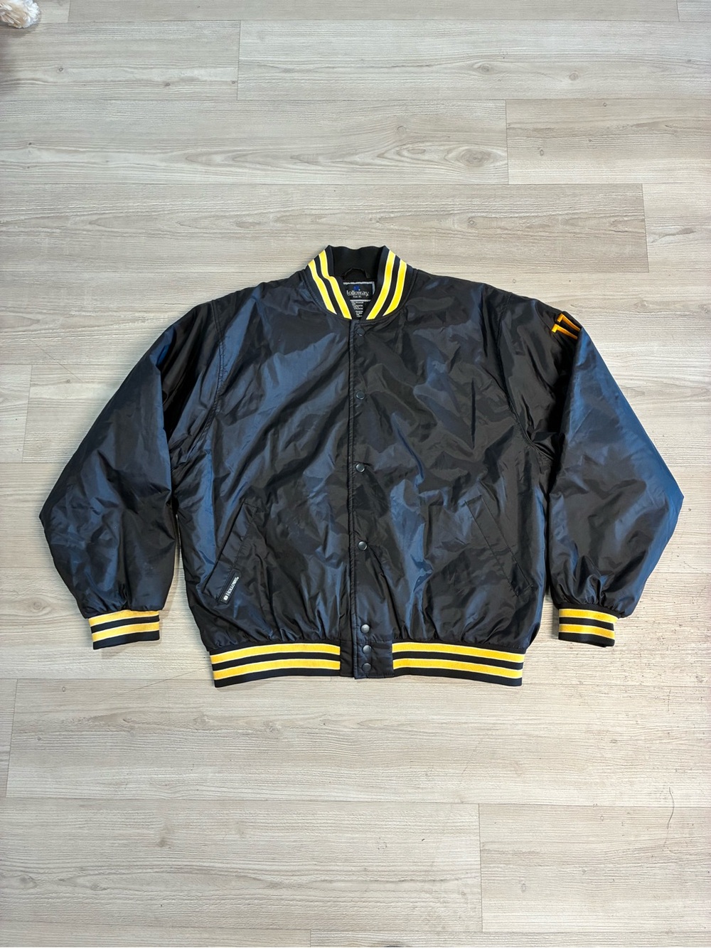 Men's Vintage Black Bomber Jacket with Yellow Trim